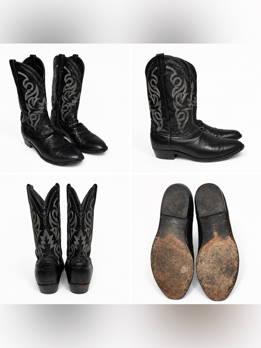 Dan Post Black Leather Western Boots with Gray Embroidery